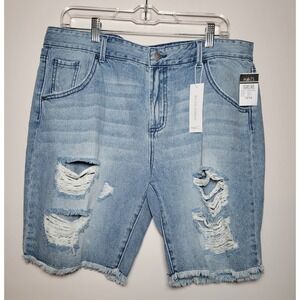 Rue 21 NWT Girls Billie‎ Distressed Sz 13/14 Mid Rise Bermuda Shorts Denim 0031